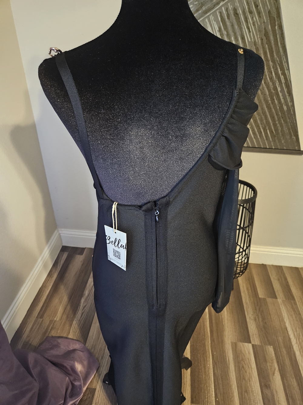 Asymmetrical Black Safety-Pin Detail Dress - Picture 2 of 7